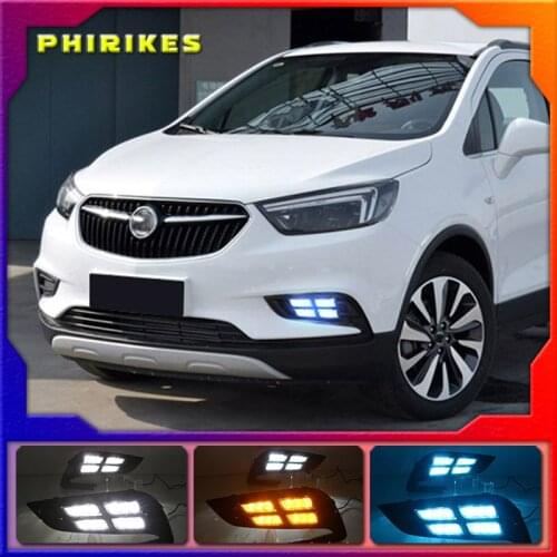 1Pair For Buick Encore Opel mokka 2017 2018 LED DRL Daytime Running Lights Daylight Fog light with Yellow signa