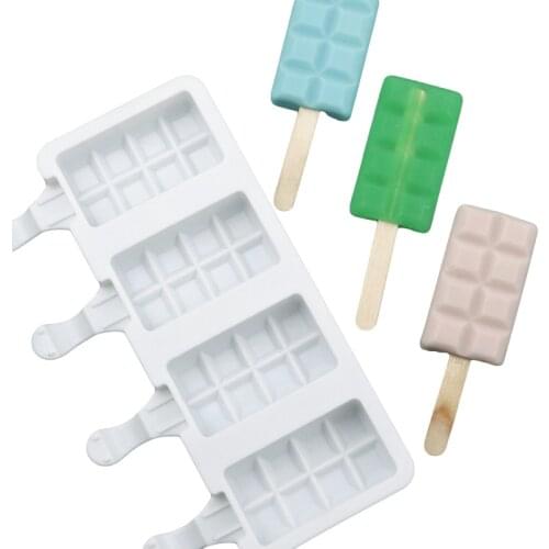 Food Safe Silicone Ice Cream Mold White 4 Cell Frozen Ice Cube Maker DIY Homemade Freezer Ice Maker 21×12.5×2 CM Popsicle Mould