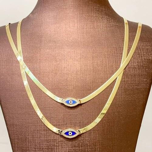Symbol Gold Eye Bead Enameled Gold Necklace Flat Chain Pendant Delicate Comfortable Choker Elegant Long Jewelry Bijoux