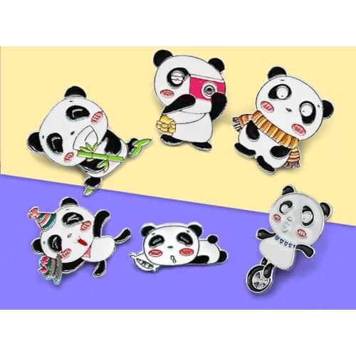 Pandas Lovely Animal Enamel pins Cute Brooch panda Travel Eat Bamboo Cake Sleep Play game badges brooches Lapel jewelry 6 Style