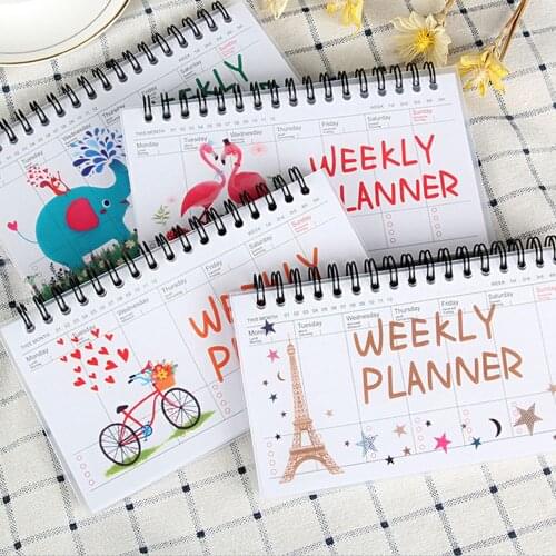 Cartoon Flamingo Elephant Weekly Daily Planner Notebook Agenda Organizer Stationery School Office