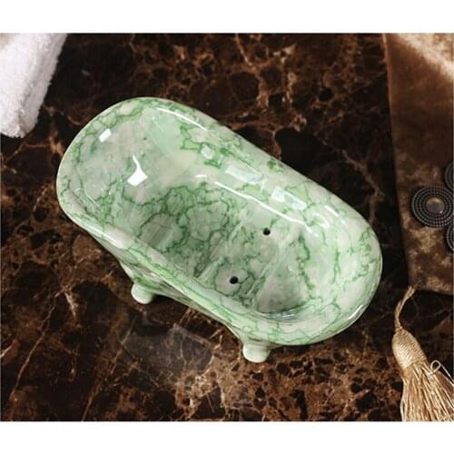 Modern Fashion Draining Hole Soap Box Bathtub Shape Marbling Glaze Ceramic Soap Dish Bathroom Artistry Soap Tray Hotel Soap Rack