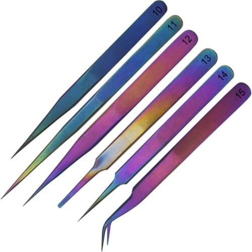 Rainbow 10/11/12/13/14/15 Steel Eyelash Industrial Precision Curved Straight Maintenance Electronic Tweezer Repair Tools