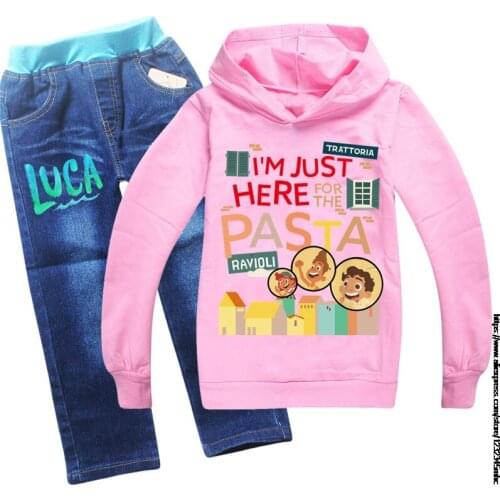 Autumn Children Girls Suit Hoodes Jeans Pants 2Pcs/Sets New movie Luca Clothing Kids Sport School High Quality