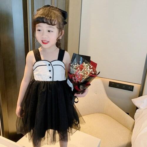 Baby Girls Summer Sweet Suspender Dress Fashion lovely Single-breasted Mesh Yarn Stitching A-line Princess Dresses