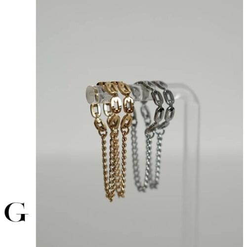 GHIDBK Hot Sale Stainless Steel Jewelry Statement Layering Hollow Chain Tassel Earrings Clips Delicate Women Geometric Ear Cuffs