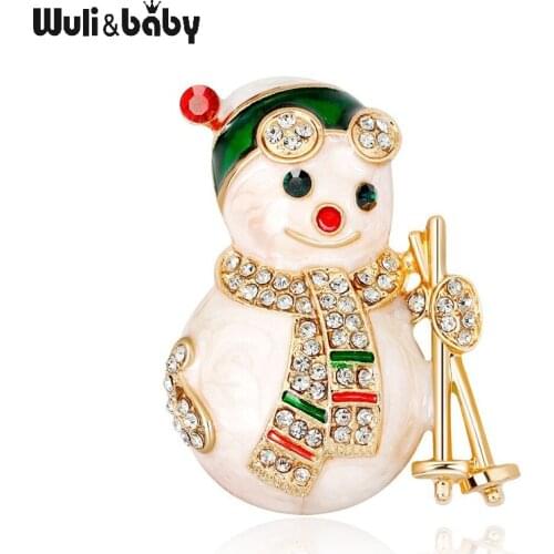 Wuli&baby Lovely Enamel Snowman Brooches Women Rhinestone Christmas New Year Brooch Pins Gifts