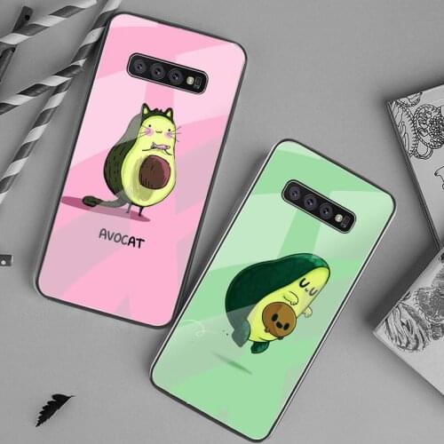 Cute cartoon avocado Phone Case Tempered Glass For Samsung S20 Plus S7 S8 S9 S10 Plus Note 8 9 10 Plus