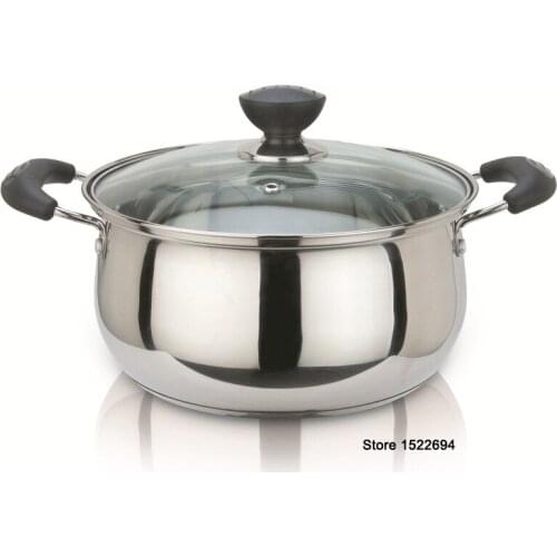 Dia 24cm Multi Purpose Soup Pot Stainless Steel Pot with Toughened Glass Cover Kitchen Pot for Gas and Induction Cooker