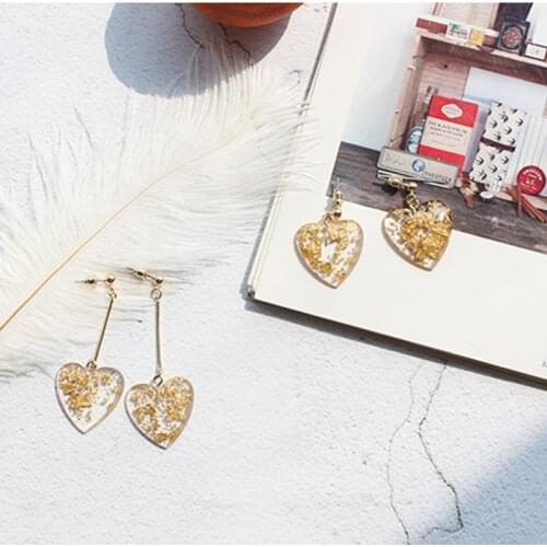 Fashion Geometric Transparent Resin Gold Earrings Vintage Bohemia Tassel Peach Heart Dangle Earrings for Women Party Jewelry