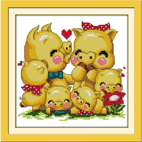 The family of pigs(2) cross stitch kit cartoon 14ct 11ct count print canvas stitching embroidery DIY handmade needlework
