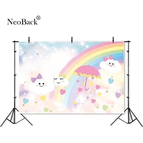 NeoBack Cartoon Rainbow Photography Backdrops White Cloud Photo Shoot Backgrounds Studio Children Birthday Party Props 4401