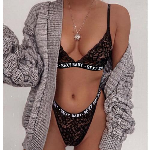 Brand New Sexy Baby Printed Women Underwear Bra Sexy Lingerie High Wasit G-string Nightwear Lace Clothes Set Fashion
