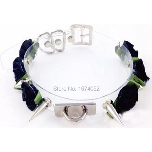 Kawaii Handmade Handcrafted Harajuku Rose Flower Floral Collar Long Spikes Studded Choker Clear Vinyl Necklace