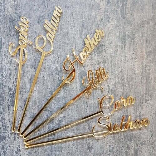 Personalized Custom stirrer with last name Birthday stirrers with BesteOmi GOLD MIRROR Drink stirrers gold Drink wedding Party