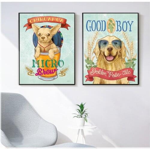 Dog Beer Brewery Cute Poster Modern Minimalist Canvas Print Wall Pictures for Living Room Cuadros Decoracion Salon Wall Art