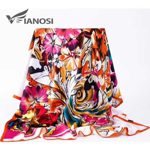 [VIAONS] Fashion Woman Square Silk Scarf 100*100cm Handkerchief Bandana Printing Foulard Femme Sjaal WJ812