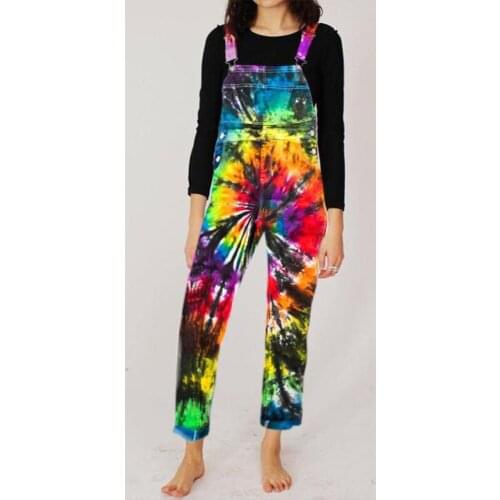 Rainbow Tie Dye Printed Rompers Womens Jumpsuit Fashion Low Neck Sleeveless One Piece Overall Streetwear Female Loose Bodysuit