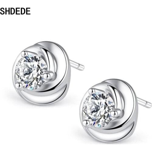 SHDEDE Female Flower Stud Earrings 925 Sterling Silver Korea Fashion Jewelry Embellished With Crystals From Swarovski -WH70