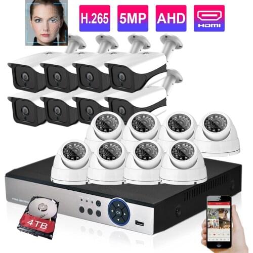 H.265 5MP Video surveillance System 16CH 5MP AI Face Detection Camera indoor Outdoor Security CCTV Camera kit 4TB