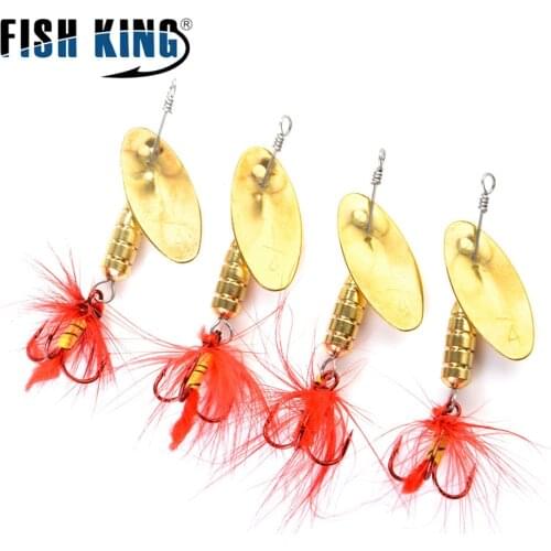 SPIINR 4pcs/lot brass material long Spinner bait Spoon Fishing Lures With Treble Hooks Peche Jig Anzuelos isca Pesca