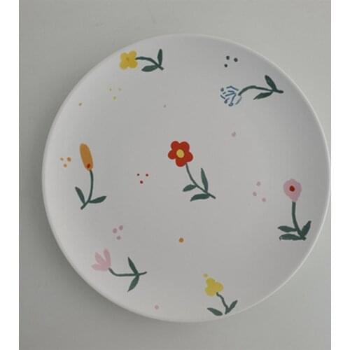 Hand-painted Korean Mute Small Flower Plate Dessert Plate Cake Plate Girl Heart Breakfast Plate Home
