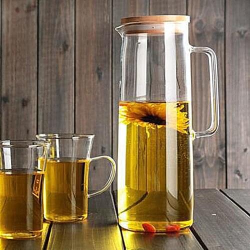 Heatproof Glass Carafe with Stainless Steel or Bamboo or Glass Lid Hot or Iced Water Pitcher Fruit Flower Tea Water Bottle SH23