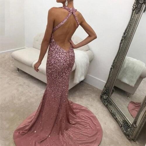 Tromlfz Sexy Halter Hollow Out Evening Dresses Lady Sleeveless Backless Mermaid Formal 2021 New Arrival Party Bodycon Vestido