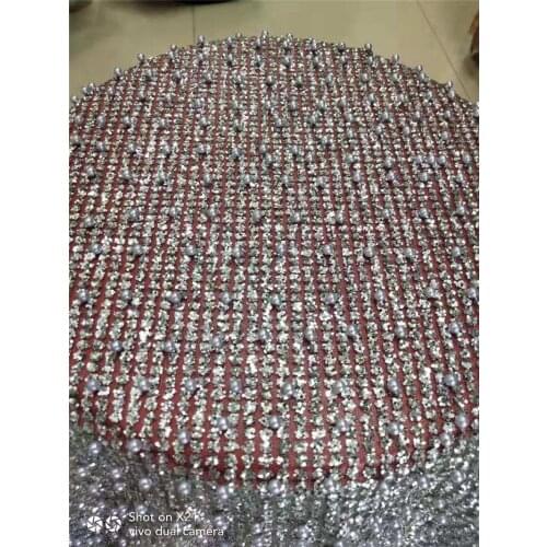 Heavy glitter African Lace Fabric Tulle French Fabric with plenty beads High Quality glued glitter sequins Lace Fabric YG-896