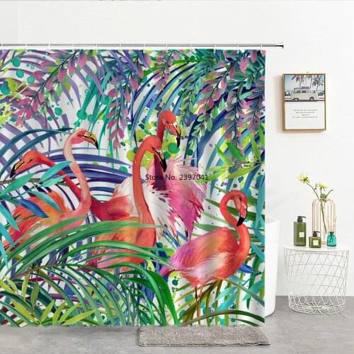 Green Plants Animals Shower Curtains Waterproof Bathroom Curtain 3d Flamingo Zebra Tiger With Hooks 240*180cm Decor Bath Screen