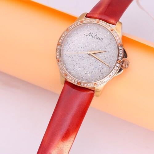 Melissa Lady Womens Watch Japan Quartz Hours Fine Fashion Bracelet Bling Stars Luxury Rhinestones Leather Girl Birthday Gift