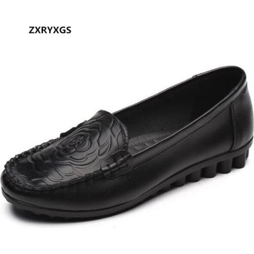 2020 New Autumn Printing Genuine Leather Shoes Women Flats Shoes Fashion Casual Shoes Soft Sole Non-slip Comfortable Shoes