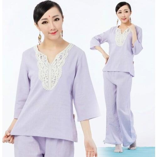 Women Tai Chi Yoga Set Linen Quickly Dry Loose Sweatshirt+pant Jogger outfit casual Kungfu Martial Art Meditation Set Sportswear