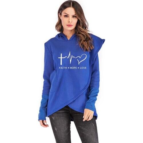 Long Sleeve Warm Pullover Hoodies Women Autumn Winter Fashion Letter Print Asymmetrical Design Female Casual Hooded Sweatshirts