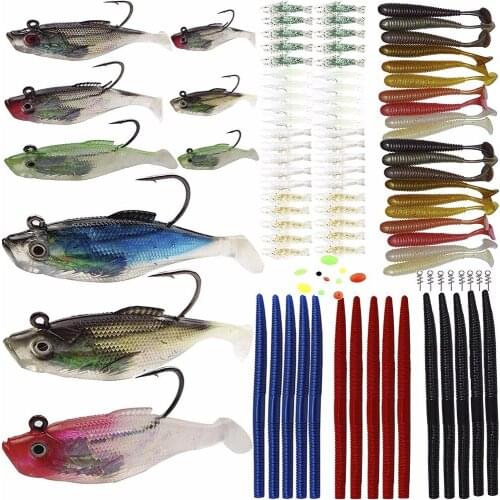 102pcs Fishing Lures Kit Soft Baits Tackle Soft Plastic Worms Shrimp Spring Twist Lock Fisrhing Beads Saltwater Freshwater Lures