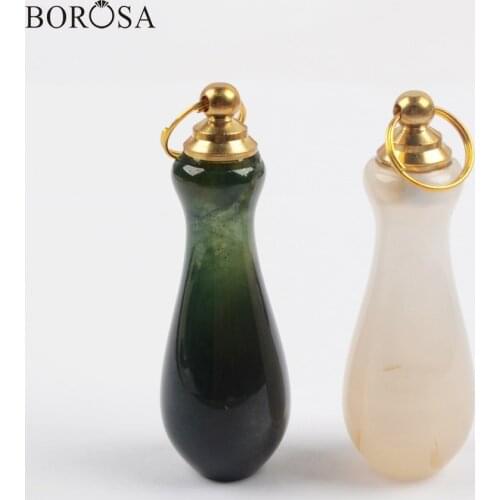 BOROSA 3/5Pcs Gold Natural Indian Agates Perfume Bottle Pendant Beads for Perfume or Essential Oils for Necklace Jewelry WX1182