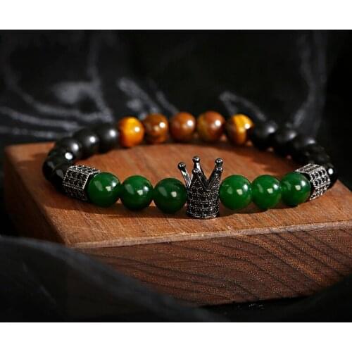Bracelet Homme Charm Leopard Crown Bracelets Bangles Pulsera Hombre Classic Elastic Yoga Stone Beaded Bracelet Jewelry Bijoux