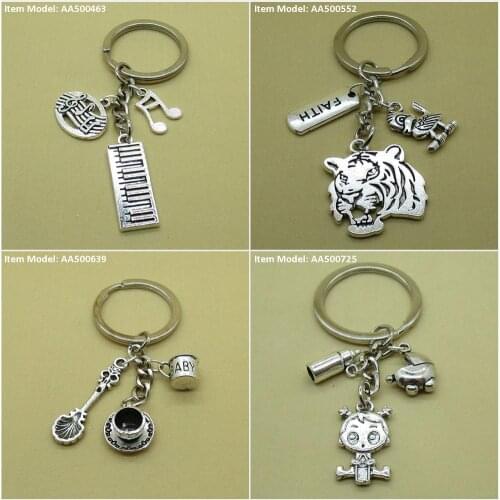 Keychain Keyring Organ Electronic Symbol Note Musical Music Head Tiger Bird Cartoon Sign Tag Faith Coffee Tea Cup Baby