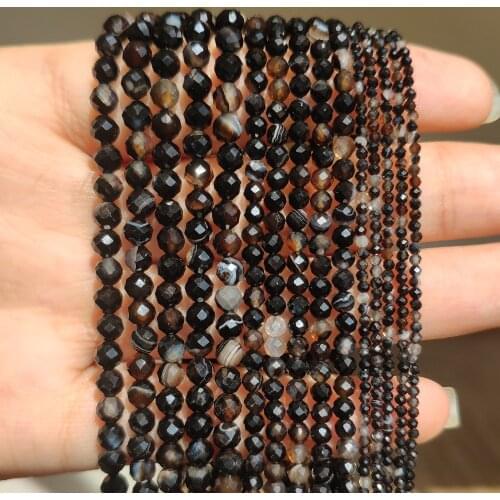 Natural Stone Beads Faceted Black and White striped Agates Gem Loose Beads For Jewelry Making DIY Bracelet Necklace 15'' Strand