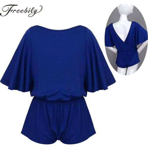 Kids Teens Girls Lyrical Dance Costumes Batwing Sleeves Elastic Waist Loose Jumpsuit Ballet Leotard Gymnastics Unitards