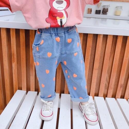 Jeans For Girls Heart Pattern Kids Jeans For Girls Spring Autumn Kids Jeans Casual Style Clothes For Girls