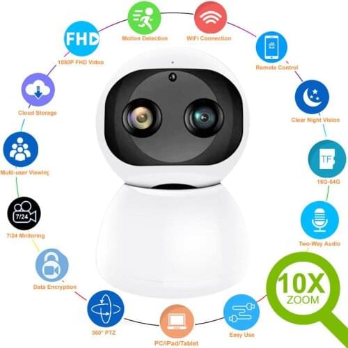 New HD 1080P Indoor WiFi Camera Smart Home Security Surveillance IP Camera CCTV 10X Zoom Baby Pet Video Monitor Securite Cam