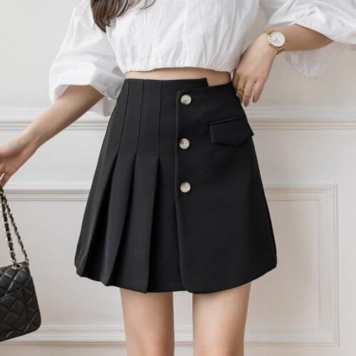 Summer Folds Short skirt Korean-style Hip-skirt Formal A-line High-waist Womens Elegant New Skirts 2021 pleated skirt