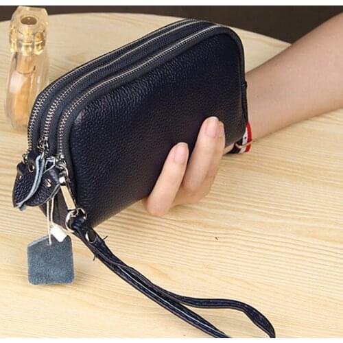 Hot Selling Long Women Leather Wallet 3 Layers Zipper Wristlet Bag Large Capacity Coin Purse Mobile Phone Bag -B5