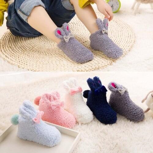 Hot Sale Cute Baby Thick Coral Velvet Socks Cute Rabbit Long Ear Rabbit Warm Non-slip Socks Girls Toddler Socks 0-3 age