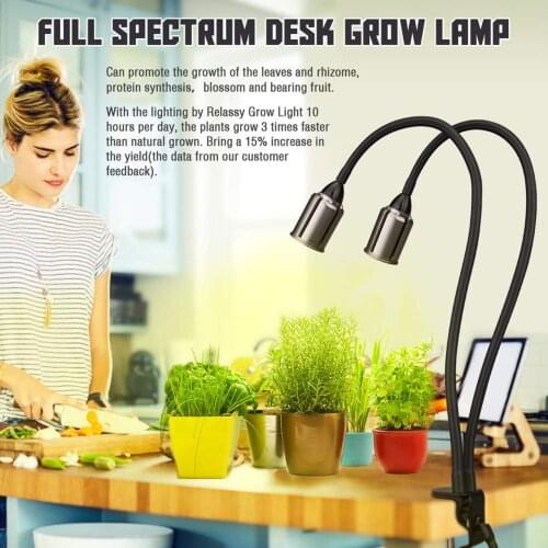 HOT Grow Light Plant Light Full Spectrum Gooseneck Growing Lamps Dual Head with Clamp for Indoor Plants Fast Delivery