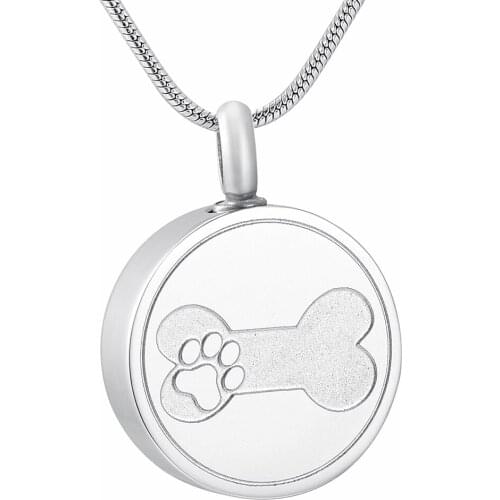MJD9884 Round Circle Bone Paw Jewelry Animal Dog Cat Ashes Necklace Cremation Pendant
