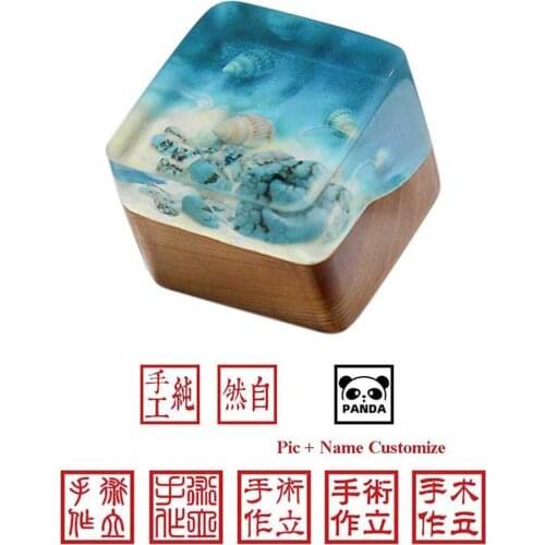 Beach Ocean Natural Mini Landscape Resin Seals Chinese English Name Image Portrait Custom Solid Wood Stamp Friend Lover DIY Gift