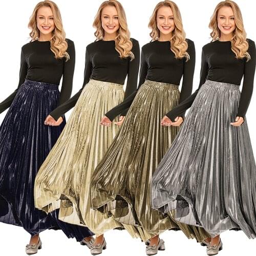Muslim Women Pleated Long Skirt Elastic High Waist Maxi Skirts Arab A-Line Dress Abaya Kaftan Islamic Bottom Swing Skirt Turkish