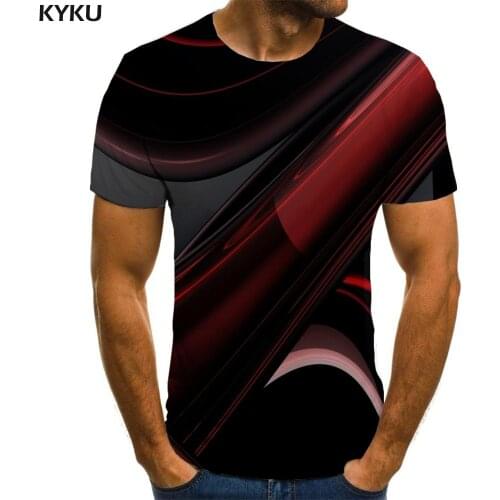 KYKU Brand Psychedelic T-shirt Men Abstract Tshirt Printed Red Funny T shirts Funny Shirt Print Mens Clothing summer New